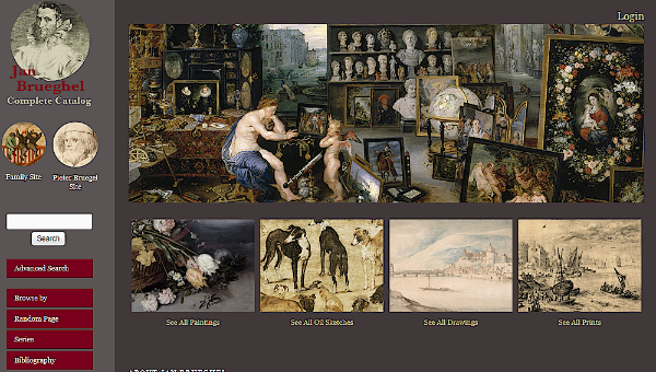 <b>Jan Brueghel Complete Catalog</b>
Homepage of the catalog, @University of California
© Elizabeth Honig 2021