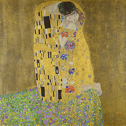 <b>Gustav Klimt, The Kiss, 1908–1909</b>
Oil and gold leaf on canvas
180 × 180 cm
Belvedere Palace, Vienna
© Wikimedia Commons
